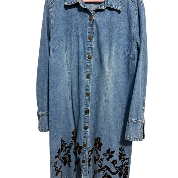 Faded Glory Denim Longline Button-Up Dress with Black Floral Design Size XL - Picture 9 of 11